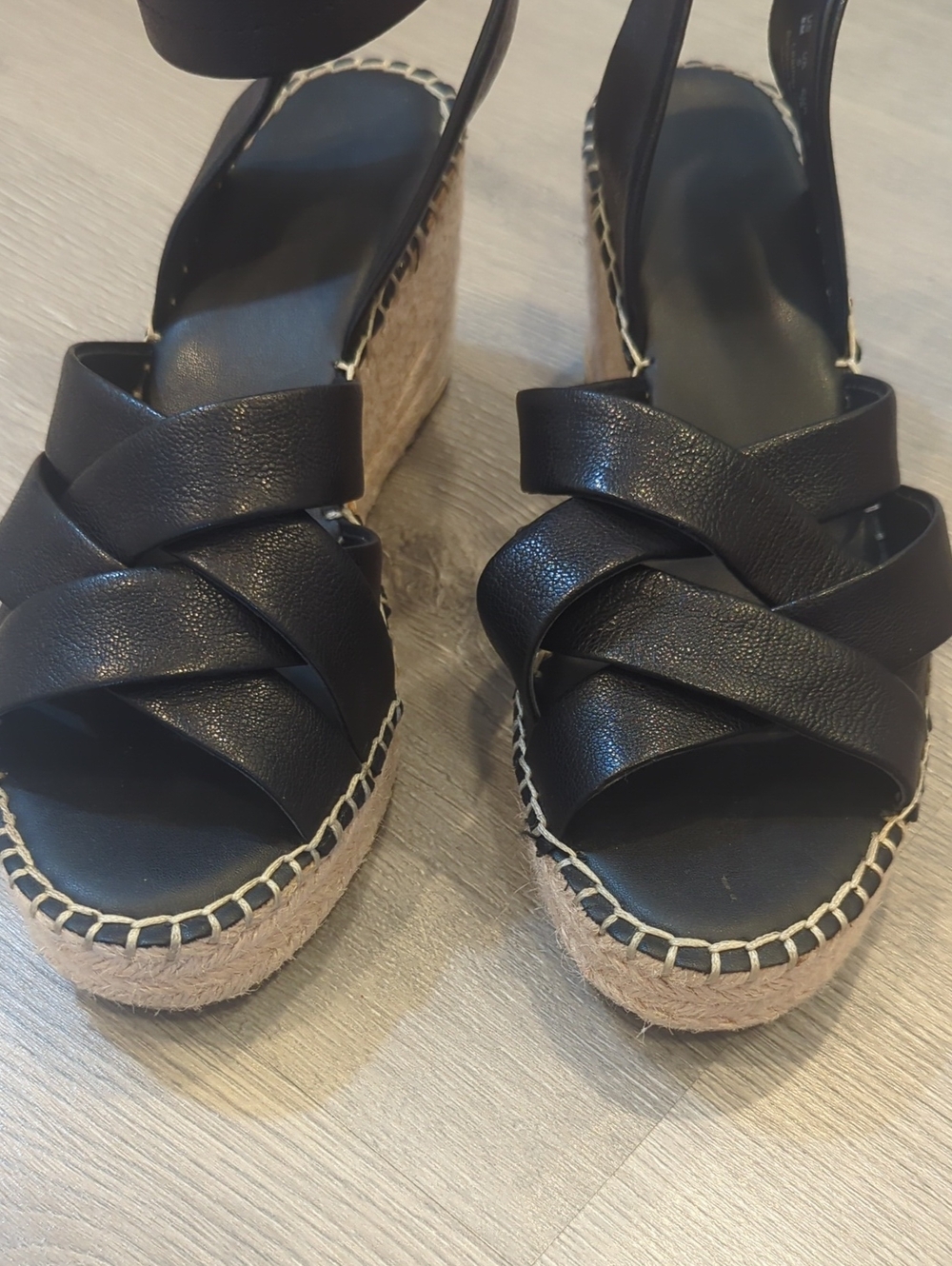 Franco Sarto Black Ankle-Strap Espadrille Wedge Sandals - Women - Picture 3 of 7